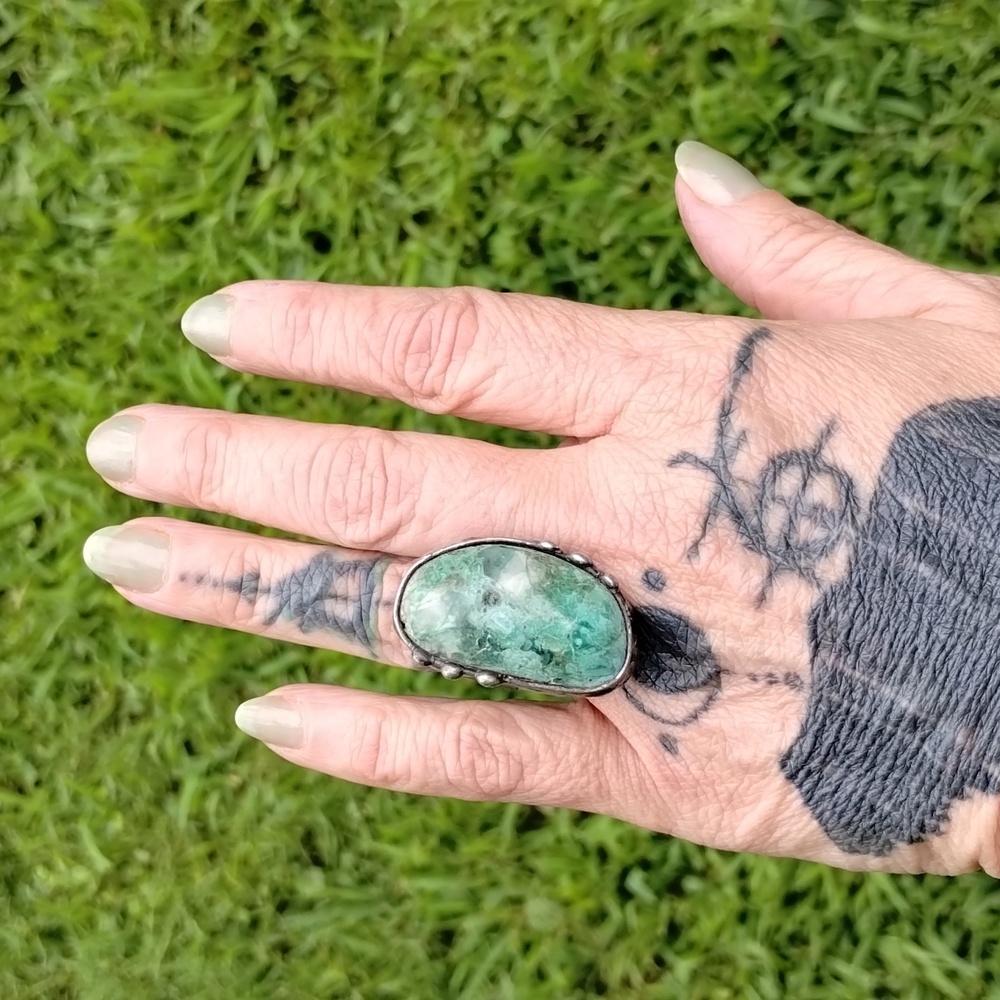 MASSIVE! Callisto Jewelry Chrysocolla Tiffany style handmade ring .